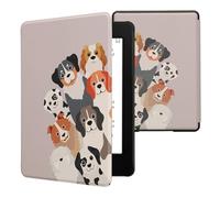 kwmobile Case Compatible with Amazon Kindle Paperwhite 11 Generation 2021 Case - PU Cover for Kindle Paperwhite Case w/Magnet - Funny Dogs Brown/White/Taupe