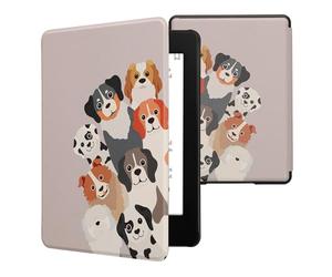 kwmobile Case Compatible with Amazon Kindle Paperwhite 11 Generation 2021 Case - PU Cover for Kindle Paperwhite Case w/Magnet - Funny Dogs Brown/White/Taupe