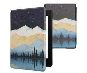 kwmobile Case Compatible with Amazon Kindle Paperwhite 11 Generation 2021 Case - PU Cover for Kindle Paperwhite Case w/Magnet - Starry Night Lake White/Light Brown/Dark Blue