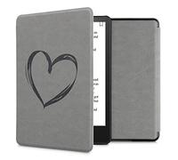 kwmobile Case Compatible with Amazon Kindle Paperwhite 11. Generation 2021 - Faux Suede Cover - Brushed Heart Grey