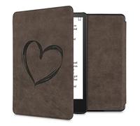 kwmobile Case Compatible with Amazon Kindle Paperwhite 11. Generation 2021 - Faux Suede Cover - Brushed Heart Dark Brown