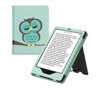kwmobile Case Compatible with Amazon Kindle Paperwhite 11th Gen 2021, Signature Edition, Kids - Cover with Stand, Strap, Sleeping Owl Design - Turquoise/Brown/Mint
