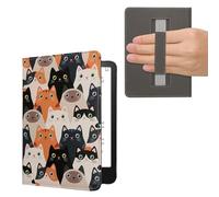 kwmobile Case Compatible with Amazon Kindle Paperwhite (2024)/Colorsoft Case - PU Cover w/Strap - Cats Orange/Black/White