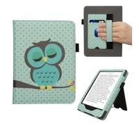 kwmobile Case Compatible with Amazon Kindle Paperwhite (2024)/Colorsoft - Case PU Leather Cover with Magnet Closure, Stand, Strap, Card Slot - Sleeping Owl Turquoise/Brown/Mint