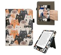 kwmobile Case Compatible with Amazon Kindle Paperwhite (2024)/Colorsoft - Case PU Leather Cover with Magnet Closure, Stand, Strap, Card Slot - Cats Orange/Black/White