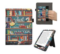 kwmobile Case Compatible with Amazon Kindle Paperwhite (2024)/Colorsoft - Case PU Leather Cover with Magnet Closure, Stand, Strap, Card Slot - Library Motto Multicolor