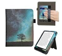 kwmobile Case Compatible with Amazon Kindle Paperwhite (2024)/Colorsoft - Case PU Leather Cover with Magnet Closure, Stand, Strap, Card Slot - Cosmic Nature Blue/Grey/Black