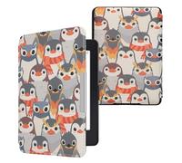 kwmobile Case Compatible with Amazon Kindle Paperwhite Case - eReader Cover - Penguins Grey/Yellow/Brown
