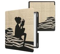 kwmobile Case Compatible with Amazon Kindle Scribe (2022/2024) Case - eReader Cover - Girl and Books Black/Beige