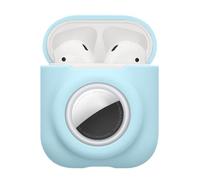 kwmobile Case Compatible with Apple Airpods 1 & 2 - Silicone Cover Compatible with AirTag - Storage with Carabiner - Light Blue