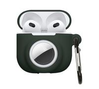 kwmobile Case Compatible with Apple Airpods 4 - Silicone Cover Compatible with AirTag - Storage with Carabiner - Dark Green
