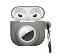 kwmobile Case Compatible with Apple Airpods 4 - Silicone Cover Compatible with AirTag - Storage with Carabiner - Grey