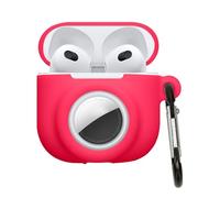 kwmobile Case Compatible with Apple Airpods 4 - Silicone Cover Compatible with AirTag - Storage with Carabiner - Neon Pink