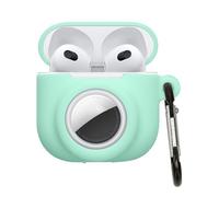 kwmobile Case Compatible with Apple Airpods 4 - Silicone Cover Compatible with AirTag - Storage with Carabiner - Mint