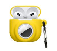 kwmobile Case Compatible with Apple Airpods 4 - Silicone Cover Compatible with AirTag - Storage with Carabiner - Yellow
