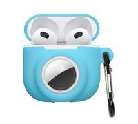 kwmobile Case Compatible with Apple Airpods 4 - Silicone Cover Compatible with AirTag - Storage with Carabiner - Light Blue