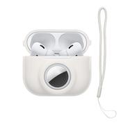 kwmobile Case Compatible with Apple Airpods Pro 2 - Silicone Cover Compatible with AirTag - Storage with Carabiner - White
