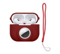 kwmobile Case Compatible with Apple Airpods Pro 2 - Silicone Cover Compatible with AirTag - Storage with Carabiner - Tawny Red