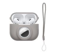 kwmobile Case Compatible with Apple Airpods Pro 2 - Silicone Cover Compatible with AirTag - Storage with Carabiner - Grey