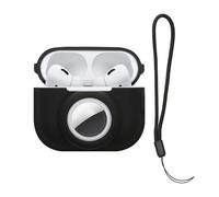 kwmobile Case Compatible with Apple Airpods Pro 2 - Silicone Cover Compatible with AirTag - Storage with Carabiner - Black