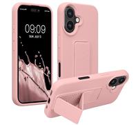kwmobile Case Compatible with Apple iPhone 16 - Case with Hand Strap and Stand Soft TPU Silicone Coating - Dusty Pink