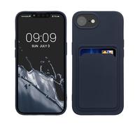kwmobile Case Compatible with Apple iPhone 16e Case - TPU Phone Cover with Credit Card Holder - Dark Blue