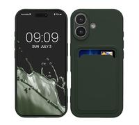 kwmobile Case Compatible with Apple iPhone 17 Case - TPU Phone Cover with Credit Card Holder - Dark Green