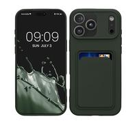 kwmobile Case Compatible with Apple iPhone 17 Pro Max Case - TPU Phone Cover with Credit Card Holder - Dark Green