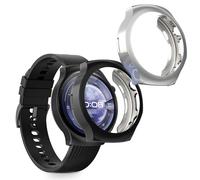 kwmobile Case Compatible with Huawei Watch 5 46mm Case - 2x TPU Silicone Fitness Tracker Cover - Black/Silver