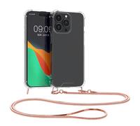 kwmobile Case Compatible with iPhone 15 Pro - Crossbody Case Clear Transparent TPU Phone Cover with Metal Chain Strap - Rose Gold/Transparent