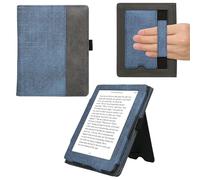 kwmobile Case Compatible with Kobo Aura Edition 1 - PU Leather Synthetic Suede Cover with Hand Strap - Dark Blue/Dark Grey