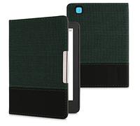 kwmobile Case Compatible with Kobo Aura Edition 2 - PU Leather and Canvas e-Reader Cover - Dark Green/Black