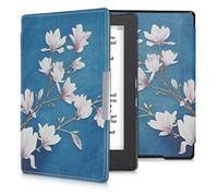 kwmobile Case Compatible with Kobo Aura H2O Edition 1 Case - eReader Cover - Magnolias Taupe/White/Blue Grey