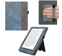 kwmobile Case Compatible with Kobo Aura H2O Edition 2 - PU Leather Synthetic Suede Cover with Hand Strap - Dark Blue/Dark Grey