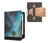 kwmobile Case Compatible with Kobo Clara BW/Colour Case - PU Cover w/Strap - Cosmic Nature Blue/Grey/Black