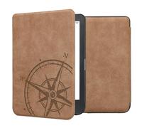 kwmobile Case Compatible with Kobo Clara BW/Colour - Faux Suede Cover - Navigational Compass Brown