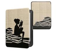 kwmobile Case Compatible with Kobo Clara HD Case - eReader Cover - Girl and Books Black/Beige