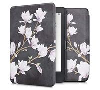 kwmobile Case Compatible with Kobo Clara HD Case - eReader Cover - Magnolias Taupe/White/Dark Grey