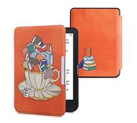 kwmobile Case Compatible with Kobo Clara HD Case - PU Cover w/Strap - Cup With Books Beige/Blue/Coral
