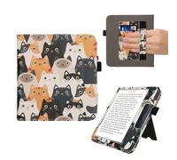 kwmobile Case Compatible with Kobo Libra Colour - Case PU Leather Cover with Magnet Closure, Stand, Strap, Card Slot - Cats Orange/Black/White