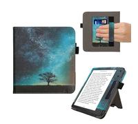 kwmobile Case Compatible with Kobo Libra Colour - Case PU Leather Cover with Magnet Closure, Stand, Strap, Card Slot - Cosmic Nature Blue/Grey/Black