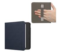 kwmobile Case Compatible with Kobo Libra Colour Case - Synthetic Leather e-Reader Cover with Strap - Dark Blue