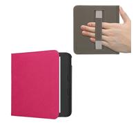 kwmobile Case Compatible with Kobo Libra Colour Case - Synthetic Leather e-Reader Cover with Strap - Neon Pink
