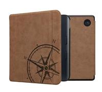 kwmobile Case Compatible with Kobo Libra Colour - Faux Suede Cover - Navigational Compass Brown