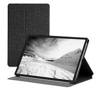 kwmobile Case Compatible with Lenovo Tab P11 Pro - Case PU Leather and Canvas Cover with Stand Feature - Anthracite/Black