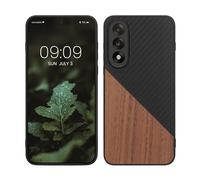 kwmobile Case Compatible with OnePlus Nord 5 - Hard Phone Cover with TPU Bumper and Wood/Carbon Back - Dark Brown/Black