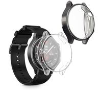kwmobile Case Compatible with OnePlus Watch 2 / OPPO Watch X Case - 2x TPU Silicone Fitness Tracker Cover - Dark Grey/Transparent