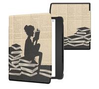kwmobile Case Compatible with Pocketbook Era/Era Color Case - eReader Cover - Girl and Books Black/Beige