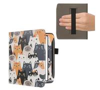 kwmobile Case Compatible with Pocketbook Era/Era Color/Era Lite - PU Leather Cover with Magnetic Closure, Strap, Front Pocket - Cats Orange/Black/White