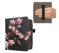 kwmobile Case Compatible with Pocketbook Era/Era Color/Era Lite - PU Leather Cover with Magnetic Closure, Strap, Front Pocket - Magnolias Pink/White/Black
